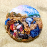 ミレー  「落穂拾い」羊毛フェルトと刺繍のブローチ