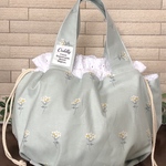 ランチbag☆ミニフラワーミントグリーン☆裏地保冷シート☆巾着bag