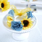 ＜再販＞デニムローズ×ひまわりの花冠（ライトブルー）　うさぎ花冠 　SS～Sサイズ