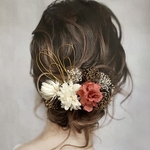 《再販》ドライフラワー ヘッドパーツ 髪飾り ヘアアクセサリー 結婚式 和装 ブライダル 水引き 赤 レッド 白 ゴールド 成人式