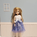 リカちゃん　服　ワンピース　チュール　ブルー