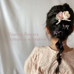 フラワーリボンのヘアクリップ（パステルブルー）