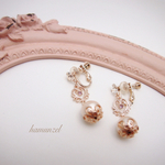 Heart & pink cotton pearl earring*pink gold*