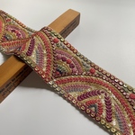 約7.5cm幅/インド刺繍/シフォンジョーゼット/ページュ/アーチ/ピンク