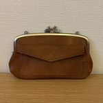 ＊ご予約品＊【送料無料】うさぎ口金の、外ポッケがついた本革ぺたんこ親子がまぐち長財布