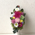 【noe-ri様専用】プリザーブドフラワーの仏花☆高さ22cm菊ピンク白色ピンク仏花 一対 お供えお悔み