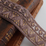 【1mカット済み】カラーチュール刺繍リボン   フラワー【ブラウン】