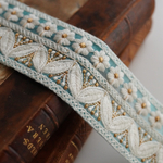 【1mカット済み】カラーチュール刺繍リボン   フラワー【ライトブルー】