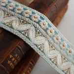 【50㎝カット済み】カラーチュール刺繍リボン   フラワー【ライトブルー】