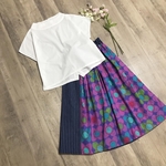 YUWA かわいいお花×ストライプ の パッチスカート