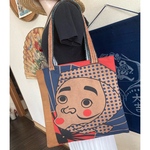 おかめとひょっとこ　手ぬぐいの柿渋染めトートバッグ　　　ハンドメイド