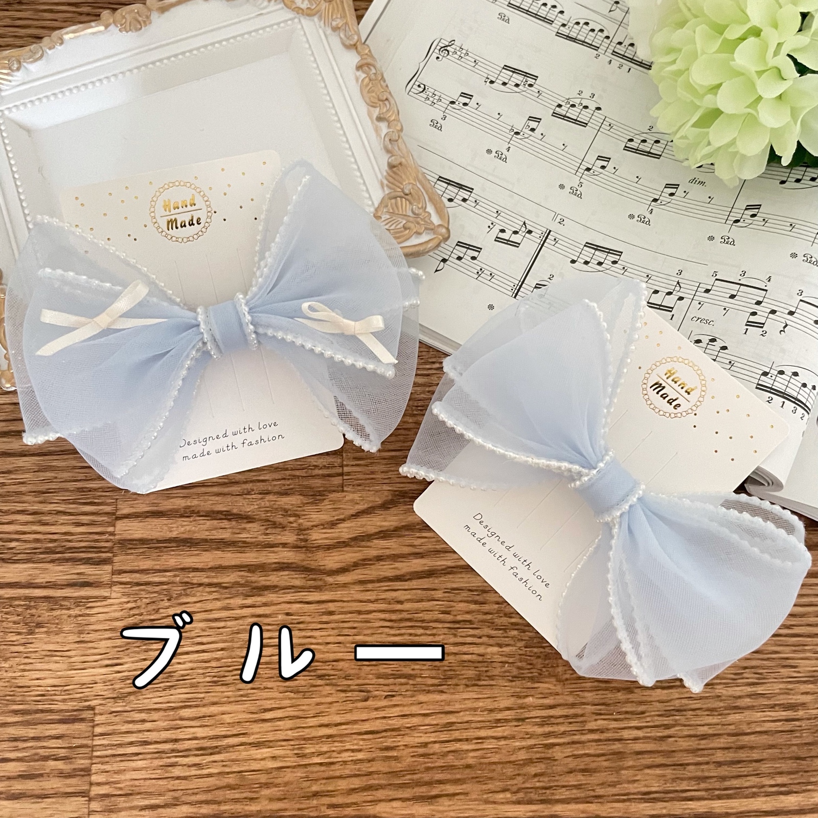 オシャレ❗️パール× 大きなオーガンジーリボン 【ホワイト、ピンク 