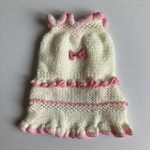 犬服　手編み　白　ピンク　リボン