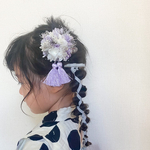 まんまるぶーけS White purple ドライフラワー髪飾り　ヘアクリップ　　結婚式　リングガール　フラワーガール　浴衣　夏祭り　ドレス　発表会　入園式　入学式　髪飾り　ヘアクリップ　七五三髪飾り