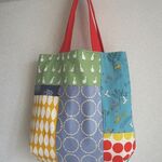 北欧風　ランダムパッチ　　縦長トートBAG　肩掛け　♪綿麻　赤色　アヒル