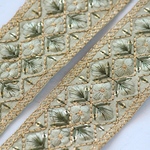 インド刺繍リボンᢂシルクリボン【オリーブ】刺繍リボン 刺繍リボン トリム ブレード ジャガードリボン チロリアンテープ レース チュールレース