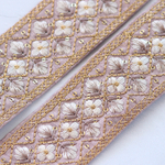 インド刺繍リボンᢂシルクリボン【ピンクベージュ】刺繍リボン 刺繍リボン トリム ブレード ジャガードリボン チロリアンテープ レース チュールレース