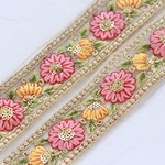 インド刺繍リボンᢂ インド刺繍/インドリボン/刺繍リボン/刺繍/リボン/シルクリボン/シルク/トリム/ブレード/ジャガード/ジャガードリボン/チロリアンテープ/レース/チュール/インド/チュールレース