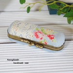 水色yuwaリネン薔薇×水玉　大きめ印鑑ケース