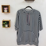 半袖パーカーTシャツ 白紺ストライプ Fサイズ(L〜4L)