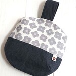 【ワンハンドルbag】北欧テイスト／Simple modern flower(グレー×ナチュラル)+cotton linen キャンバス(ワッシャー・ブラック)   