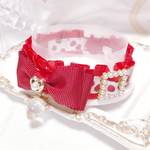 ラスト♡リボン首輪✨シンプルいちご♡newロゼットフリルレッド♡いちごチャーム♡
