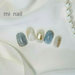 ネイルチップ  No.114  くすみブルー  ベージュ  ニュアンス  夏  ゴールド