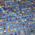 電車柄生地　ライトブルー　ハンドメイドに