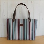 倉敷帆布ミント×ブラウンストライプの大きめトート　　