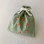 【手刺繍】ポップコーン刺繍の四角い巾着【16cm】