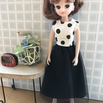 リカちゃん・服＊ドット柄トップス＆黒のチュールスカート