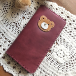 ♡人気のクマさんスマホケース🧸手帳型 iPhone 左利きも対応  還暦祝い 赤 ワインレッド Android Xperia Galaxy 全機種対応 韓国風 本革 レザー