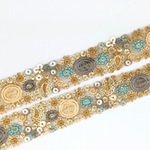 刺繍リボン 　50cm　水玉　グレイ/クリーム　S5-18 　インド刺繍　INRIBUN5