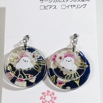 雅なシマエナガのピアス　レジンアクセサリー