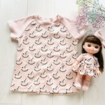 ドールとお揃いピンク木馬のラグランTシャツ【受注生産】90〜120サイズ、半袖or長袖