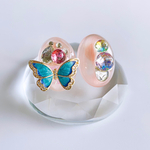 glass oval blueButterfly Earrings