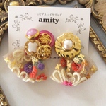 《刺繍リボン》ボタンピアス・イヤリング