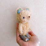 T様専用ベージュx水色のテディベア＊ハンドメイド＊ぬいぐるみ＊spirit animal＊ビンテージ木綿＊モヘア＊グラスアイ