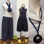 おまけ付き💕浴衣地ワイドパンツ＋ハーフパンツ＋ストール＊綿ローン裏地付き＊着物リメイク