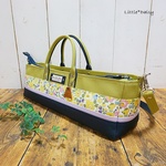 【oh様専用】№1353 倉敷帆布フルートバッグ＊ヒワグリーン×リバティベッツィ×ウィステリア×ダークブルー