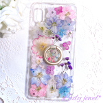 [ご注文品] 押し花スマホケース＊Sweet pink&purple＊スマホケース 名入れ可能  ラメ・ホロ・スワロフスキー無料 [受注製作]