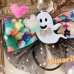 大きいリボン🎃ハロウィン♡キュートリボンフェルトのキャンディおばけちゃん👻チュール☆パーティー♡キッズへアゴム１点