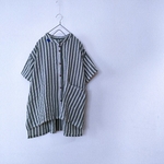 『mino341neさま受注制作品』ヴィンテージカラーの半袖シャツ：：コットンstripeグリーン：：おじシリーズ