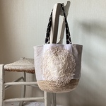 アンティークレース&リネン*ニードルポイント*手刺繍*かごバッグ*love&eco