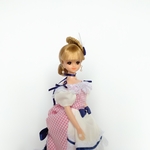 27cmドールドレス ピンクギンガム×紺リボンのバッスルドレス