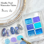 【星空】水彩メタリックパレット レジン 【6色セット】着色 ラメ ニュアンス ウォーターパールパレット 天然石風 127UV203