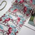 刺繍チュールレース 白 両山 両耳 幅広 花 手芸 結婚式 ドールドレス 人形 ボタニカル アンティーク ヴィンテージ