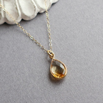 宝石質シトリン AAA 枠留め ペアシェイプカット / 14KGF ゴールド ネックレス