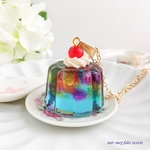 ゼリーのネックレスmini(レインボー&ブルー)(Rainbow jelly necklace)(フェイクスイーツ/スイーツデコ/食品サンプル/レジン)