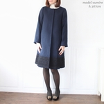 レース ウール ノーカラーコート ネイビー affetto ハンドメイド